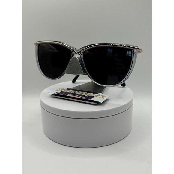 NEW Vintage Oversize Sunglasses | Non RX | Cat Eye Style | Grey Lens | Blue/Gold main image 6